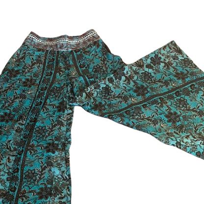 Blomstret Silke-Polyester Nederdel-Buks i Turkis - Indisk Bæredygtig Kvalitet